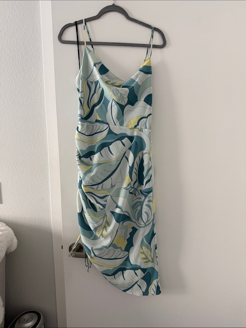 Slip Midi Dress in Teal Leaf Print